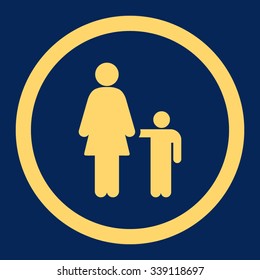 Mother With Son vector icon. Style is flat rounded symbol, yellow color, rounded angles, blue background.