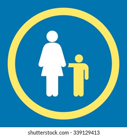 Mother With Son vector icon. Style is bicolor flat rounded symbol, yellow and white colors, rounded angles, blue background.