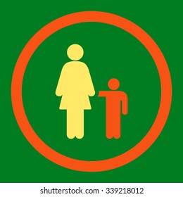 Mother With Son vector icon. Style is bicolor flat rounded symbol, orange and yellow colors, rounded angles, green background.