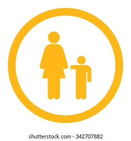 Mother With Son vector icon. Style is flat rounded symbol, yellow color, rounded angles, white background.