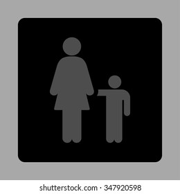 Mother With Son vector icon. Style is flat rounded square button, gray and black colors, silver background.