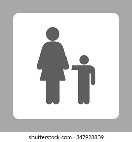 Mother With Son vector icon. Style is flat rounded square button, dark gray and white colors, silver background.
