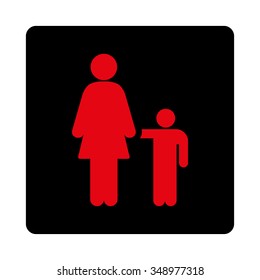 Mother With Son vector icon. Style is flat rounded square button, intensive red and black colors, white background.