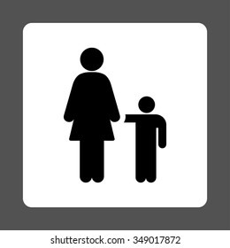 Mother With Son vector icon. Style is flat rounded square button, black and white colors, gray background.