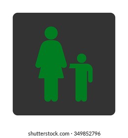 Mother With Son vector icon. Style is flat rounded square button, green and gray colors, white background.