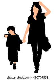 mother and son walking