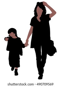 mother and son walking