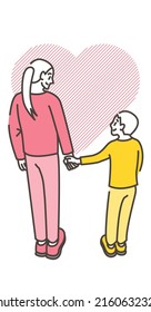 Mother and son walking holding hands [Vector illustration material]
