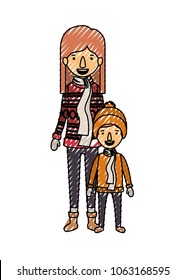 mother and son with winter clothes