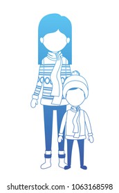 mother and son with winter clothes