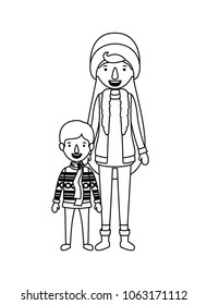 mother and son with winter clothes