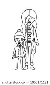 mother and son with winter clothes