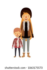 mother and son with winter clothes