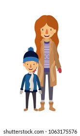 mother and son with winter clothes