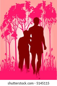 mother and son in woods