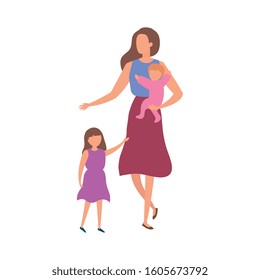 mother with sons avatar characters vector illustration design