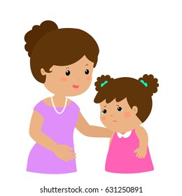 Mother soothes crying daughter vector illustration
