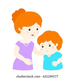 Mother soothes crying son vector illustration