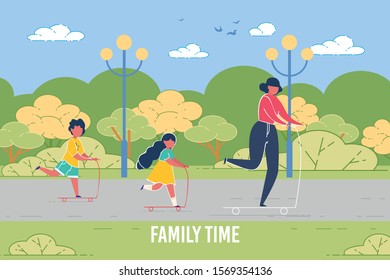 Mother Spends Weekend with Children Riding Scooter