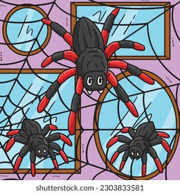 Mother Spider and Baby Spider Colored Cartoon 