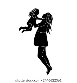 mother spinning with her daughter silhouette on a white background vector