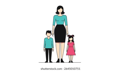 A Mother Standing With Her Two Children a Boy and a Little Girl