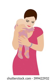 Mother Standing And Holding Her Newborn Baby