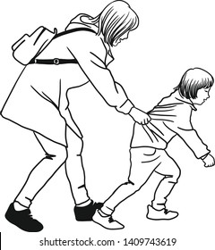The mother is stopping her daughter of running.