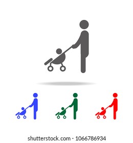 Mother with a stroller and baby icon. Elements of family multi colored icons. Premium quality graphic design icon on white background