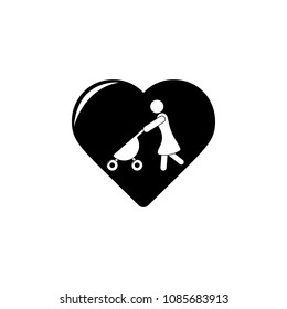 mother with a stroller in the heart icon. Element of mother day for mobile concept and web apps. Isolated mother with a stroller in the heart icon can be used for web and mobile on white background