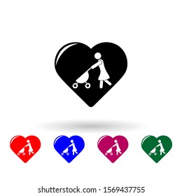 mother with a stroller in the heart icon. Element of mother day for mobile concept and web apps. Isolated mother with a stroller in the heart icon can be used for web and mobile on white background