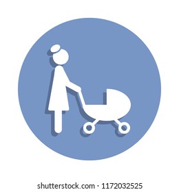 mother with a stroller icon in badge style. One of Family collection icon can be used for UI, UX on white background