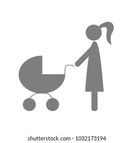 Mother with a stroller icon, carriage vector icon