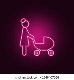 mother with a stroller icon. Elements of Family in neon style icons. Simple icon for websites, web design, mobile app, info graphics