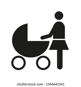 Mother with stroller icon in a simple style icon. Simple black family icon