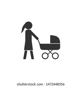 Mother, stroller icon. Vector illustration, flat design.