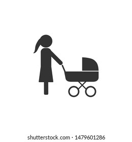 Mother, stroller icon. Vector illustration, flat design.