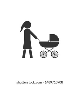 Mother, stroller icon. Vector illustration, flat design.