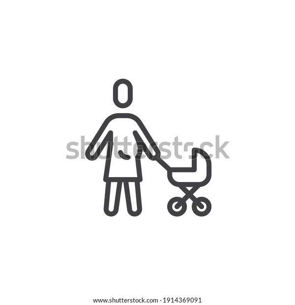 Mother with a stroller\
line icon. linear style sign for mobile concept and web design.\
Woman with baby carriage outline vector icon. Symbol, logo\
illustration. Vector\
graphics