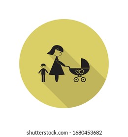 mother with a stroller long shadow icon. Simple glyph, flat vector of FAMILY icons for ui and ux, website or mobile application