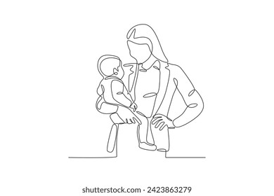 Mother is the strongest human being. Working mom one-line drawing