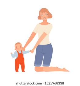 Mother supports her baby character Illustration Vector