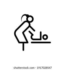 Mother Swaddle Baby Glyph Line Icon In Black, Parent And Kid, Diaper Change Sign, Graphic Design, A Outline Illustration On A White Background. Care And Motherhood Concept. Vector EPS 10