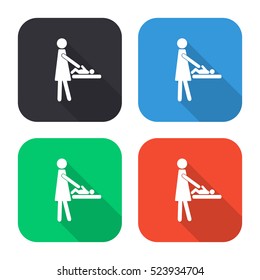 Mother swaddle baby vector icon - colored illustration (gray blue green red)  with long shadow
