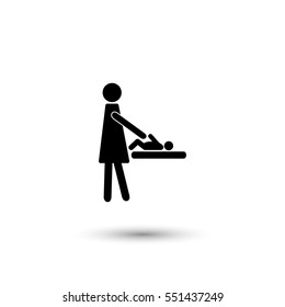 Mother swaddle baby vector icon with round  shadow