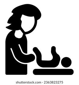 Mother swaddles baby solid icon, Mother day concept, change of diapers sign on white background, diaper change icon in glyph style for mobile concept and web design. Vector graphics
