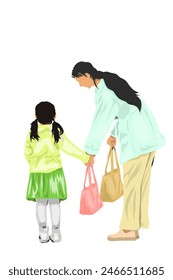 a mother takes her daughter to school, no background