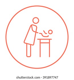 Mother taking care of baby line icon.
