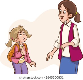 mother talking to her child, mom having a good time with her child, motherhood, parenting concept vector Illustration