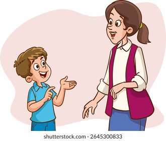 mother talking to her child, mom having a good time with her child, motherhood, parenting concept vector Illustration